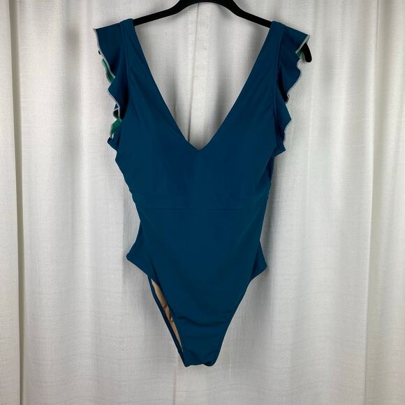 Summersalt Green Seaglass&Seaweed The Ruffle Backflip Swimsuit Sz.10 - Picture 4 of 15